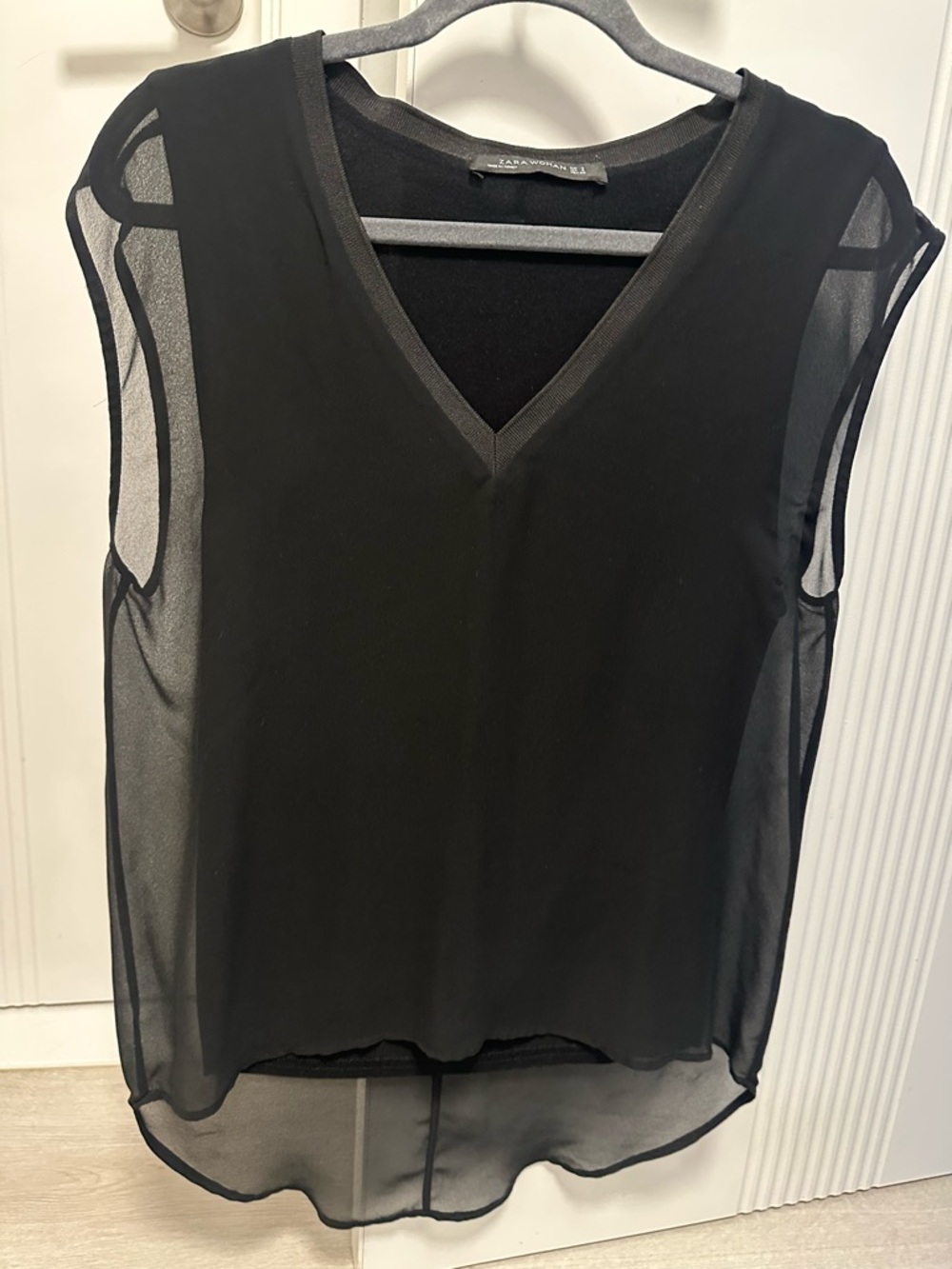 Zara Black Sheer V-Neck Sleeveless Camisole sheer but lined